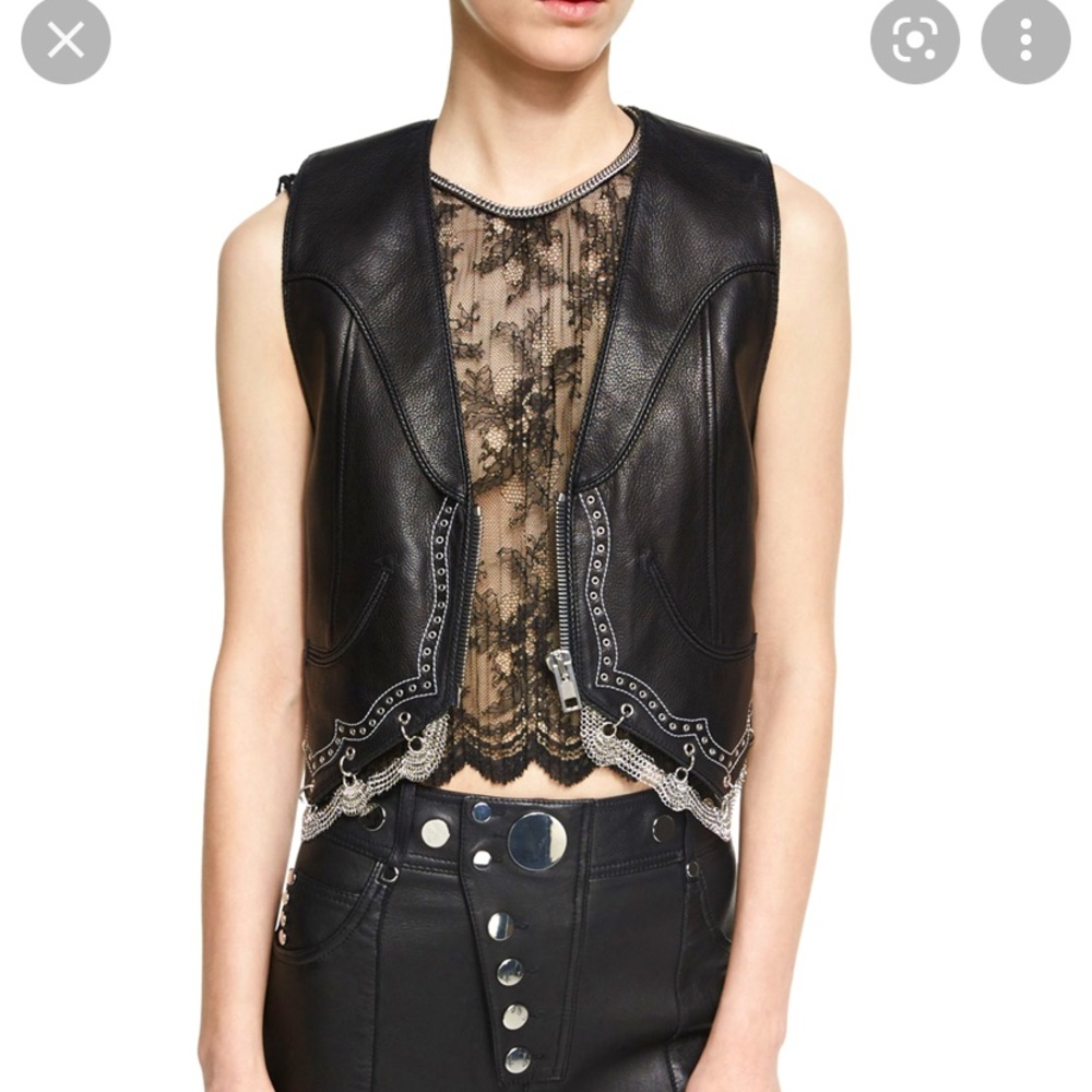 I’m searching of this; M
Alexander Wang
Chain-Trim Leather Western Vest, Black